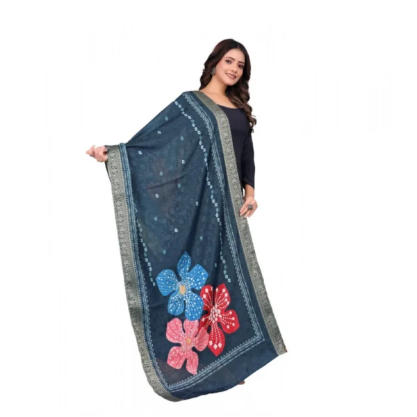 Women's chanderi silk  Printed Dupatta (Navy Blue, Length:?2 Mtr) - Image 2