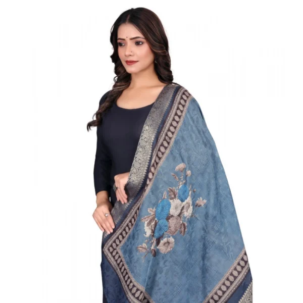 Women's chanderi silk  Printed Dupatta (Navy Blue, Length:?2 Mtr) - Image 2