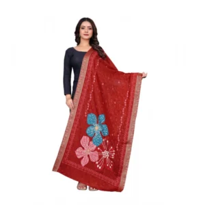 Women's chanderi silk  Printed Dupatta (Red, Length:?2 Mtr)