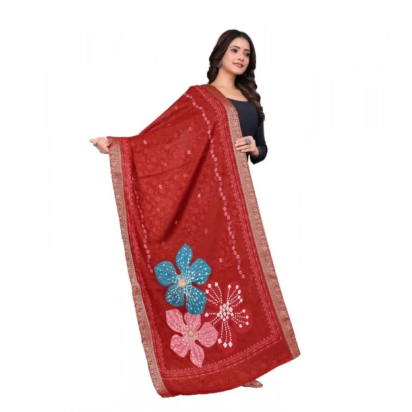 Women's chanderi silk  Printed Dupatta (Red, Length:?2 Mtr) - Image 3