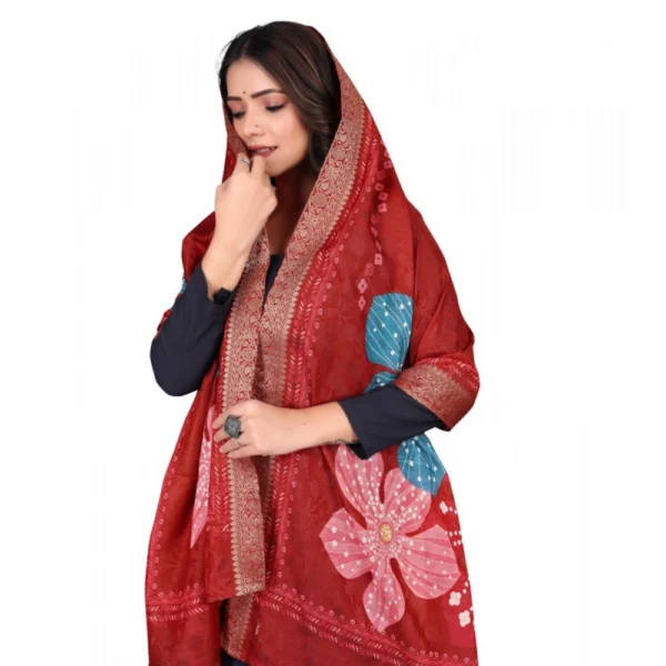 Women's chanderi silk  Printed Dupatta (Red, Length:?2 Mtr) - Image 2