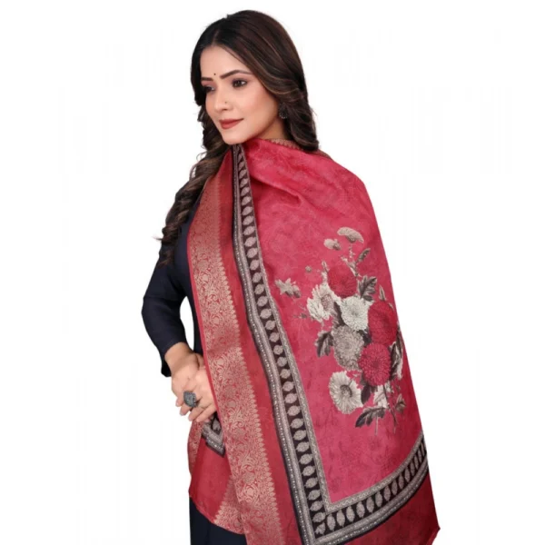 Women's chanderi silk  Printed Dupatta (Red, Length:?2 Mtr) - Image 2