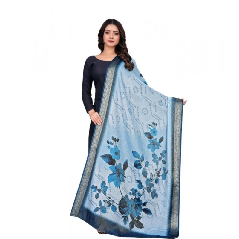 Women's chanderi silk  Printed Dupatta (Blue, Length: 2 Mtr)