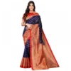 Women's Litchi silk Printed Saree With Unstitched Blouse  5-6 Mtrs (Navy Blue)