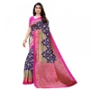 Women's Litchi silk Printed Saree With Unstitched Blouse  5-6 Mtrs (Blue)