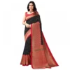 Women's Litchi silk Printed Saree With Unstitched Blouse  5-6 Mtrs (Black)