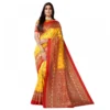 Women's Litchi silk Printed Saree With Unstitched Blouse  5-6 Mtrs (Yellow)