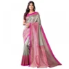 Women's Litchi silk Printed Saree With Unstitched Blouse  5-6 Mtrs (Gray)