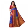 Women's Litchi silk Printed Saree With Unstitched Blouse  5-6 Mtrs (Blue)