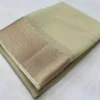 Women's Crepe Chit Pallu Solid Saree With Unstitched Blouse 5.5Mtr (Beige)