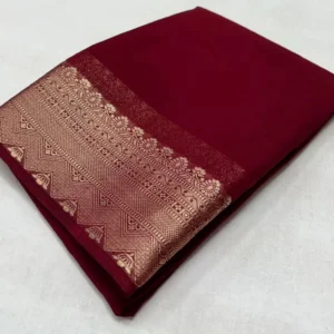 Women's Crepe Chit Pallu Solid Saree With Unstitched Blouse 5.5Mtr (Maroon)