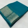 Women's Crepe Chit Pallu Solid Saree With Unstitched Blouse 5.5Mtr (Sky Blue)