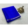 Women's Crepe Chit Pallu Solid Saree With Unstitched Blouse 5.5Mtr (Blue)