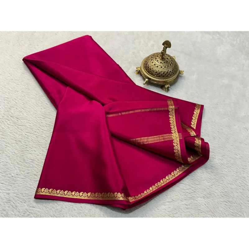 Alternative view of Women's Crepe Chit Pallu Solid Saree With Unstitched Blouse 5.5Mtr (Pink)