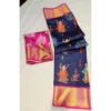 Women's Digital Dolla Silk Printed Saree With Unstitched Blouse 5.5Mtr (Navy Blue)