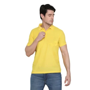 Men's Casual Half Sleeve Solid Cotton Blended Polo Neck T-shirt (Yellow)
