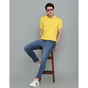 Alternative view of Men's Casual Half Sleeve Solid Cotton Blended Polo Neck T-shirt (Yellow)