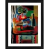 Generic Guitar Bottle Fruit Dish and Glass 1919 Painting With Wood Photo Frame (Multicolor)