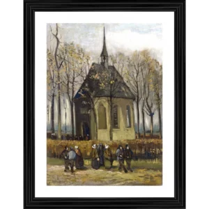 Generic Congregation Leaving the Reformed Church 1884 Painting With Wood Photo Frame (Multicolor)