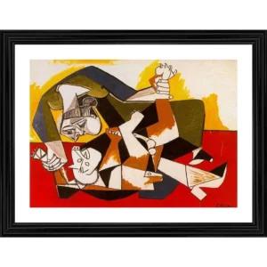 Generic Woman with a Dog 1955 Painting With Wood Photo Frame (Multicolor)