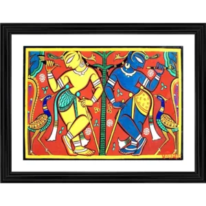Generic Krishna Balram Painting With Wood Photo Frame (Multicolor)