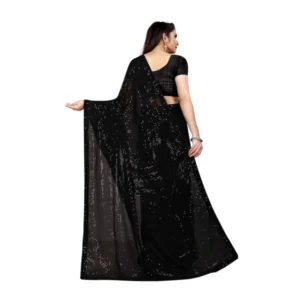 Alternative view of Women's Georgette Embellished Sequnece Bollywood Saree With Unstitched Blouse 5.5Mtr (Black)