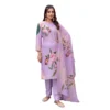 Women's Cotton Blend Printed Kurti With Pant Dupatta Set (Lavender)