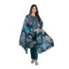 Women's Cotton Blend Printed Kurti With Pant Dupatta Set (Rama)