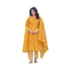 Women's Cotton Blend Printed Kurti With Pant Dupatta Set (Yellow)