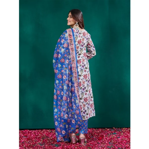 Women's Cotton Blend Printed Kurti With Pant Dupatta Set (Multicolor) - Image 4