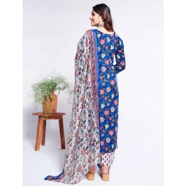 Women's Cotton Blend Printed Kurti With Pant Dupatta Set (Blue) - Image 4