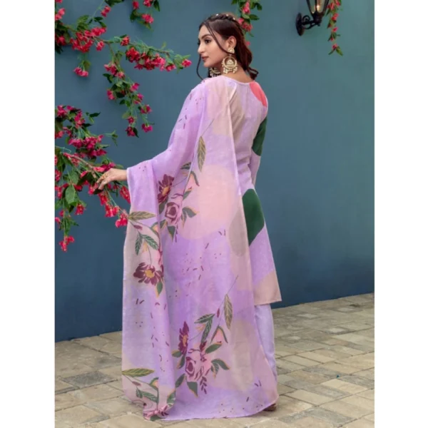 Women's Cotton Blend Printed Kurti With Pant Dupatta Set (Lavender) - Image 5