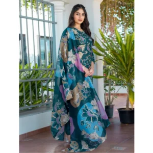 Alternative view of Women's Cotton Blend Printed Kurti With Pant Dupatta Set (Rama)
