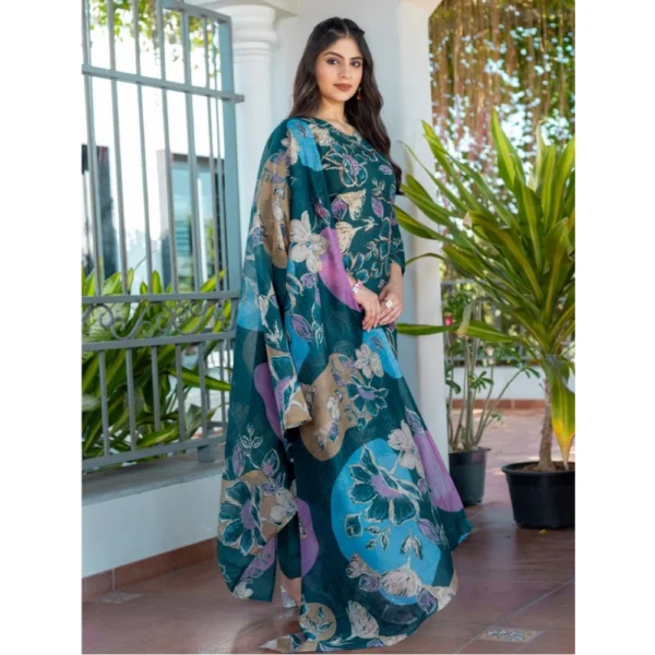 Women's Cotton Blend Printed Kurti With Pant Dupatta Set (Rama) - Image 2