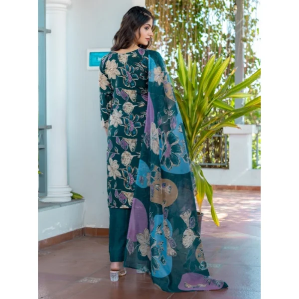 Women's Cotton Blend Printed Kurti With Pant Dupatta Set (Rama) - Image 4