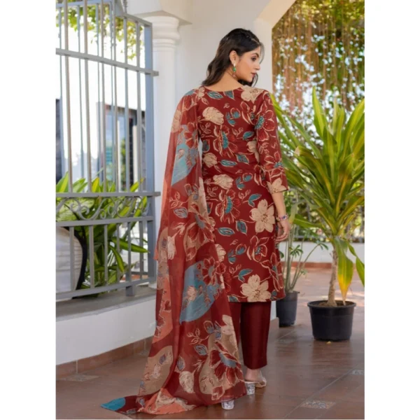 Women's Cotton Blend Printed Kurti With Pant Dupatta Set (Rust) - Image 4