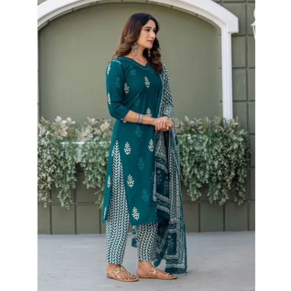 Women's Cotton Blend Printed Kurti With Pant Dupatta Set (Morpichh) - Image 4