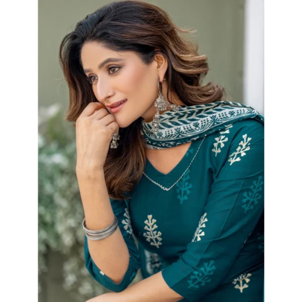 Women's Cotton Blend Printed Kurti With Pant Dupatta Set (Morpichh) - Image 3