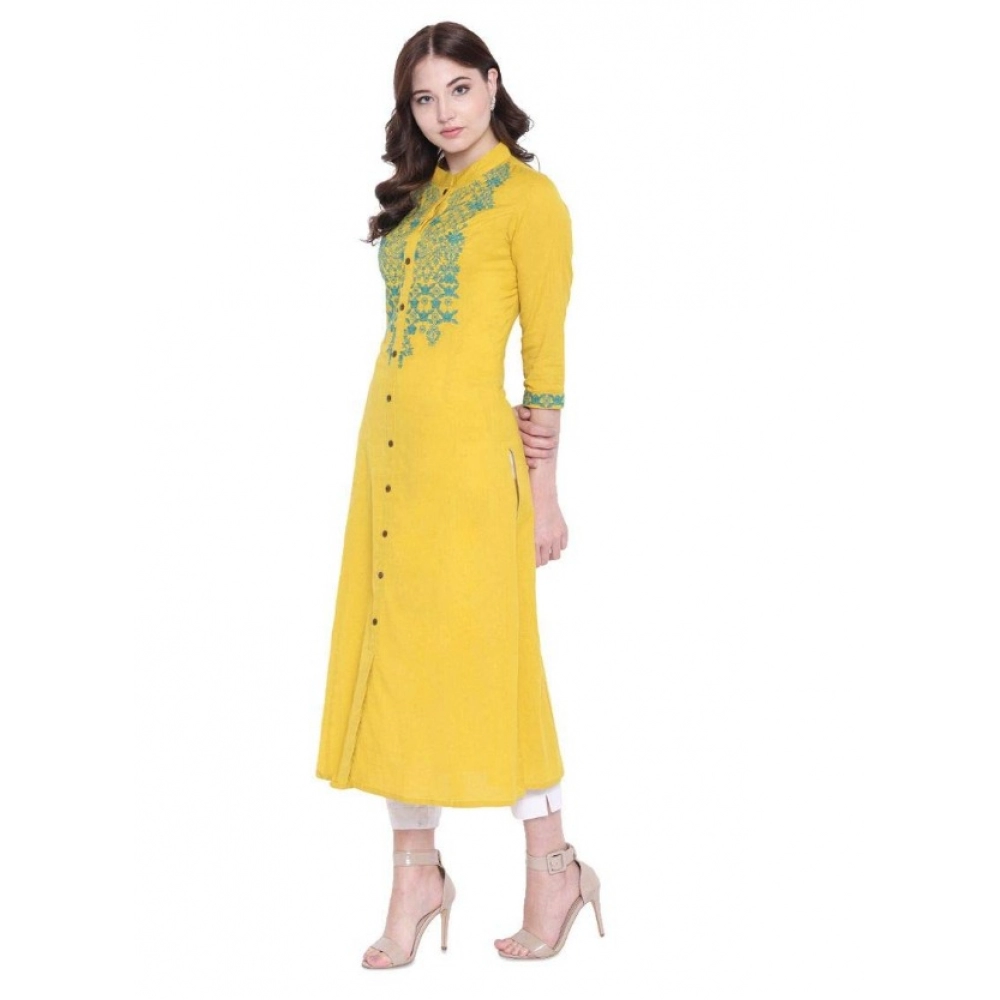 Women's Khadi Embroidered Kurti (Yellow, Khadi) - Image 6