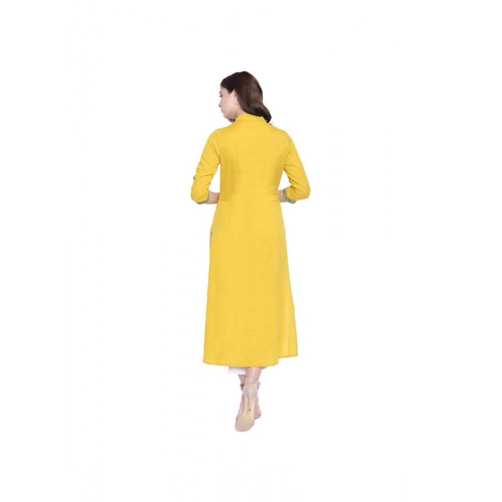 Women's Khadi Embroidered Kurti (Yellow, Khadi) - Image 3