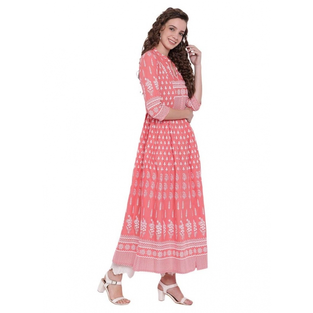Women's Cotton Printed Regular Kurti (Peach, Cotton) - Image 5