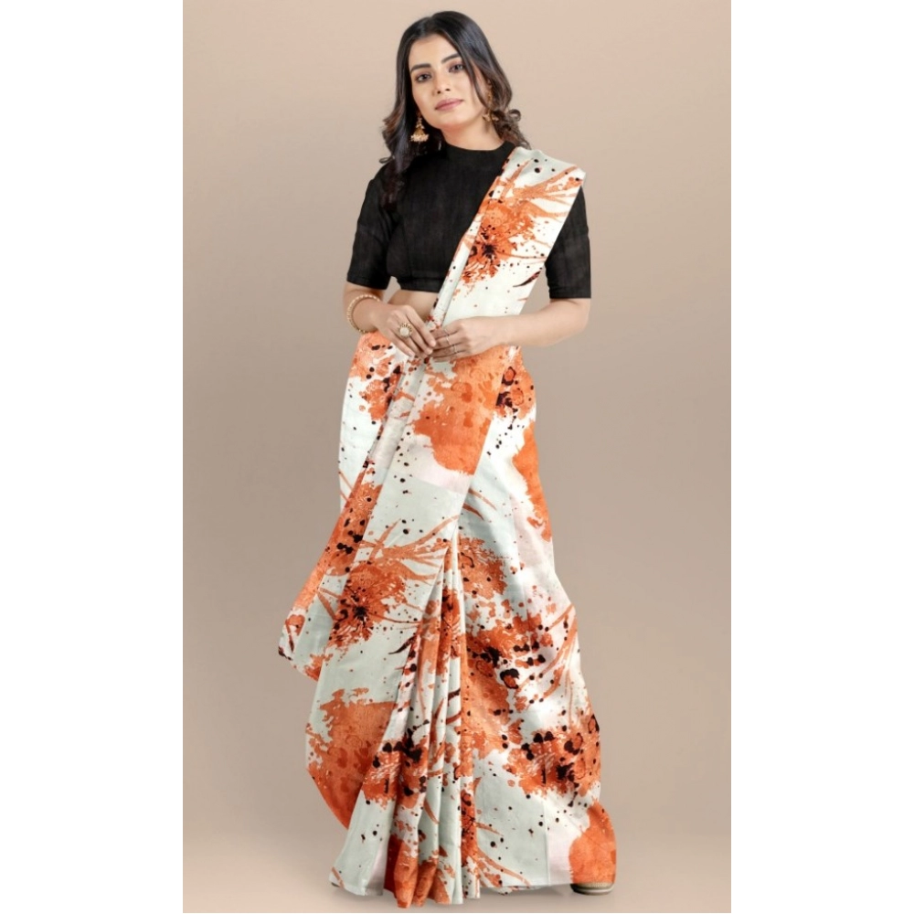 Women's Joya Silk Saree with Blouse (Orange, 5-6 Mtrs) - Image 4