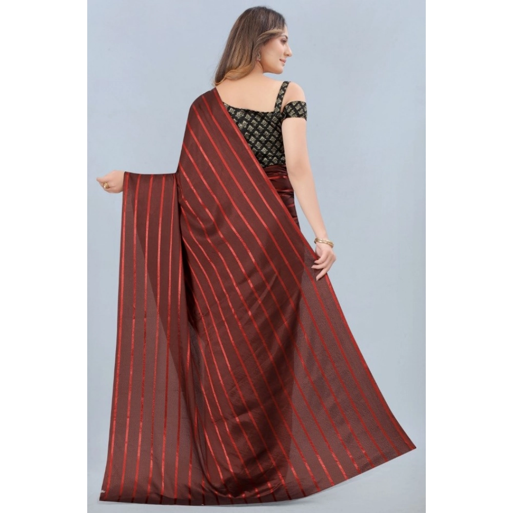 Women's Satin Silk Saree with Blouse (Orange, 5-6 Mtrs) - Image 2