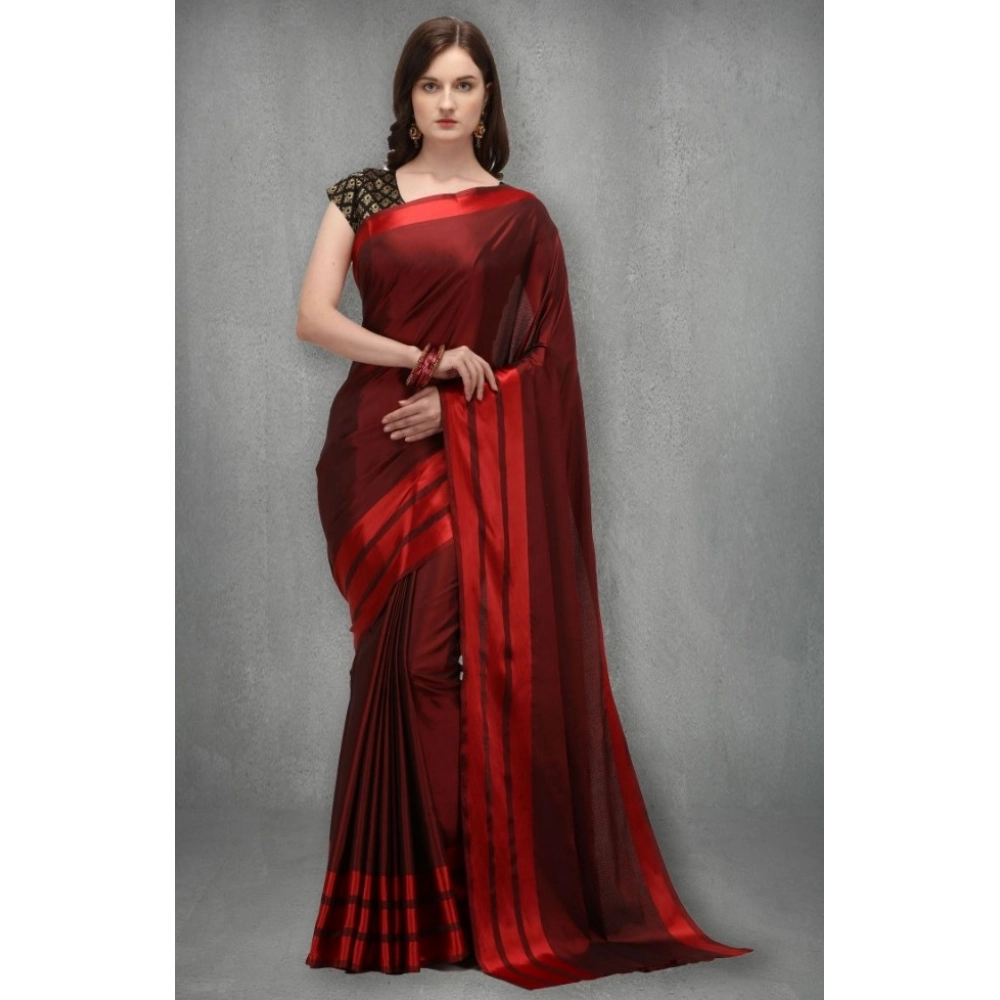 Women's Satin Silk Saree with Blouse (Red, 5-6 Mtrs) - Image 4