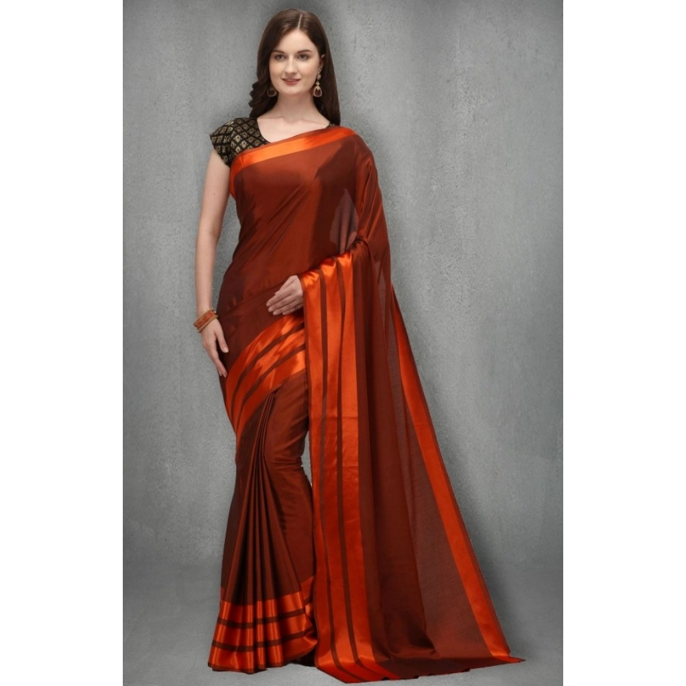 Women's Satin Silk Saree with Blouse (Orange, 5-6 Mtrs) - Image 4