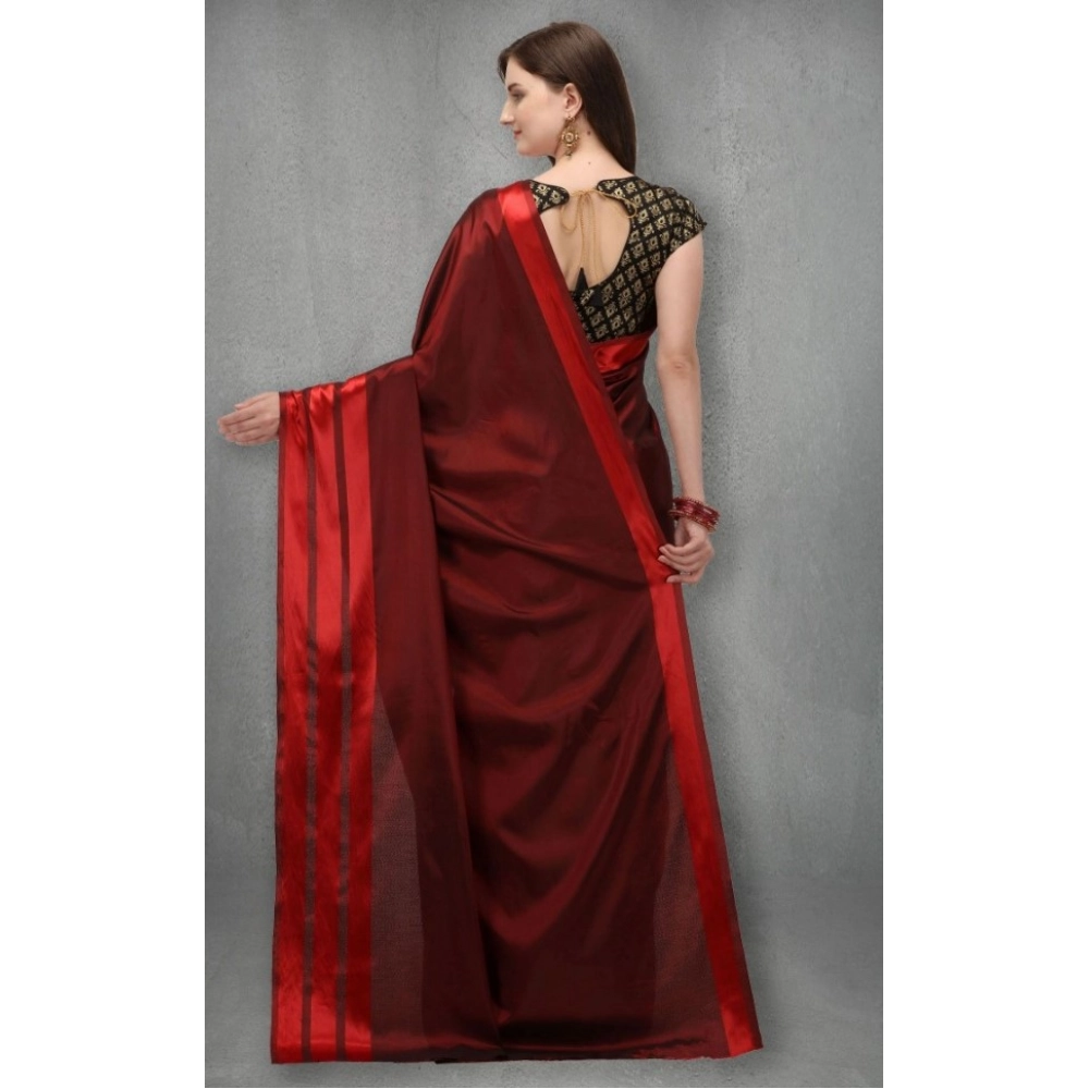 Women's Satin Silk Saree with Blouse (Red, 5-6 Mtrs) - Image 2
