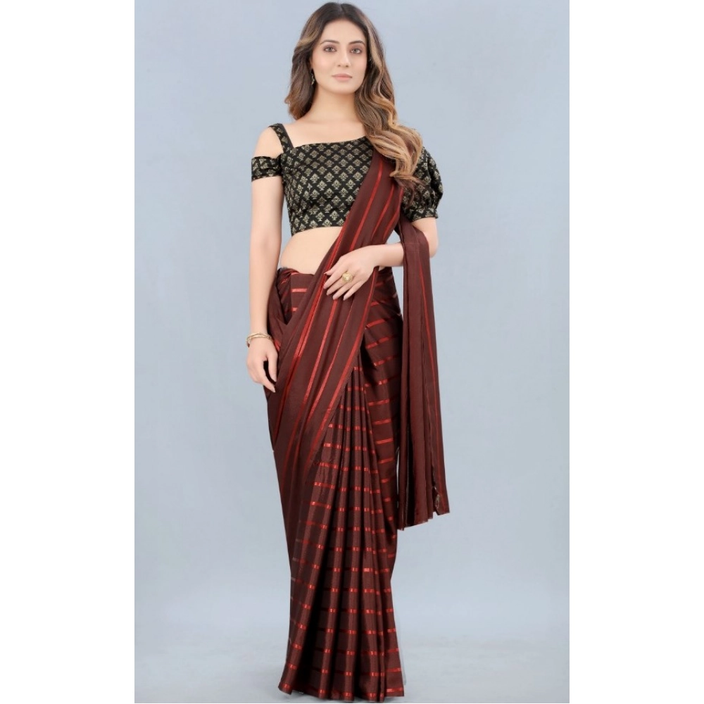 Women's Satin Silk Saree with Blouse (Orange, 5-6 Mtrs) - Image 4