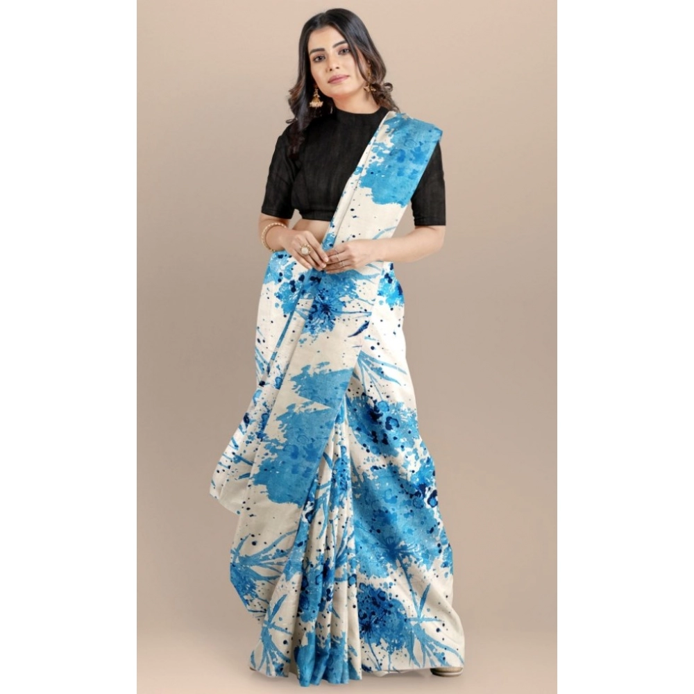 Women's Joya Silk Saree with Blouse (Sky, 5-6 Mtrs) - Image 4