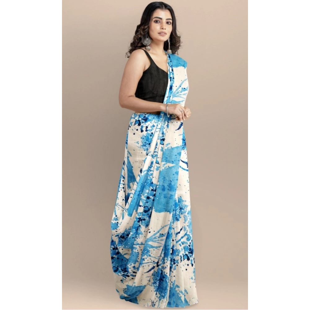 Women's Joya Silk Saree with Blouse (Sky, 5-6 Mtrs) - Image 3