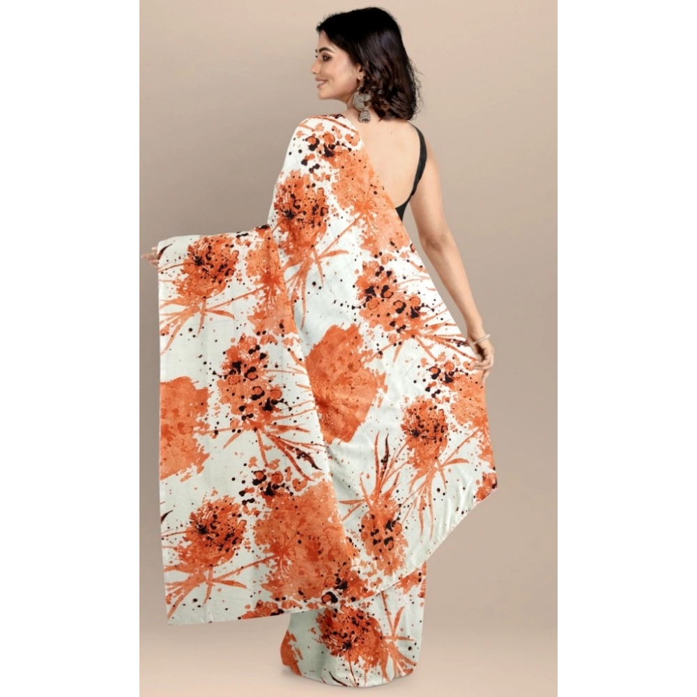 Women's Joya Silk Saree with Blouse (Orange, 5-6 Mtrs) - Image 2